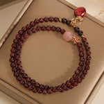 Buddha Stones Natural 3mm Ultra-thin Garnet Rose Quartz Beads Money Bag Bell Flower Protection Bracelet