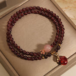 Buddha Stones Natural 3mm Ultra-thin Garnet Rose Quartz Beads Money Bag Bell Flower Protection Bracelet