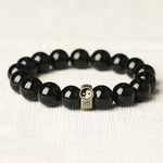 Buddha Stones Black Obsidian Yin Yang Nine-Character Mantra Fulfilment Bracelet