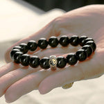Buddha Stones Black Obsidian Yin Yang Nine-Character Mantra Fulfilment Bracelet