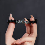 Buddha Stones 925 Sterling Silver Black Obsidian Green Phantom Strength Bracelet