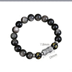Buddha Stones 999 Sterling Silver PiXiu Natural Black Obsidian Strength Bracelet