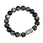 Buddha Stones 999 Sterling Silver PiXiu Natural Black Obsidian Strength Bracelet