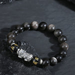 Buddha Stones 999 Sterling Silver PiXiu Natural Black Obsidian Strength Bracelet