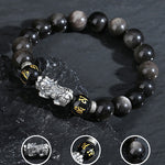 Buddha Stones 999 Sterling Silver PiXiu Natural Black Obsidian Strength Bracelet