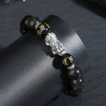 Buddha Stones 999 Sterling Silver PiXiu Natural Black Obsidian Strength Bracelet