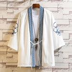 Buddha Stones Embroidery Dragon Phoenix Auspicious Cloud Waves Leaves Cranes Open Front Jacket Men's Kimono