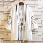 Buddha Stones Embroidery Dragon Phoenix Auspicious Cloud Waves Leaves Cranes Open Front Jacket Men's Kimono