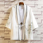 Buddha Stones Embroidery Dragon Phoenix Auspicious Cloud Waves Leaves Cranes Open Front Jacket Men's Kimono