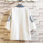 Buddha Stones Embroidery Dragon Phoenix Auspicious Cloud Waves Leaves Cranes Open Front Jacket Men's Kimono
