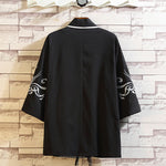Buddha Stones Embroidery Dragon Phoenix Auspicious Cloud Waves Leaves Cranes Open Front Jacket Men's Kimono