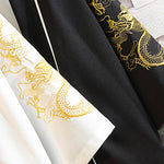 Buddha Stones Embroidery Dragon Phoenix Auspicious Cloud Waves Leaves Cranes Open Front Jacket Men's Kimono