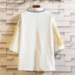Buddha Stones Embroidery Dragon Phoenix Auspicious Cloud Waves Leaves Cranes Open Front Jacket Men's Kimono