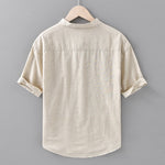Buddha Stones Summer Solid Color Men's Half Button Short Sleeve Cotton Linen Shirt