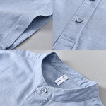 Buddha Stones Summer Solid Color Men's Half Button Short Sleeve Cotton Linen Shirt