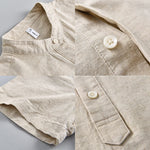 Buddha Stones Summer Solid Color Men's Half Button Short Sleeve Cotton Linen Shirt