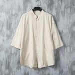 Buddha Stones Summer Solid Color Tang Suit Design Men's Half Sleeve Linen Shirt With Pockets