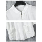 Buddha Stones Summer Solid Color Tang Suit Design Men's Half Sleeve Linen Shirt With Pockets