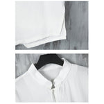 Buddha Stones Summer Solid Color Tang Suit Design Men's Half Sleeve Linen Shirt With Pockets