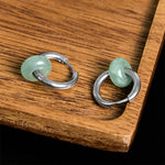 Buddha Stones "Sending Calm and Elegance"Titanium Steel Jade Earrings Includes Gift Message Card