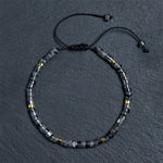Buddha Stones Natural Black Glitter Stone Courage Spacer Bead Bracelet