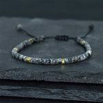 Buddha Stones Natural Black Glitter Stone Courage Spacer Bead Bracelet