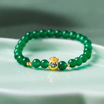 Buddha Stones 999 Sterling Silver Lucky Bag Green Chalcedony Calm Bracelet