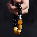 Buddha Stones 999 Sterling Silver Ebony Tiger Eye Black Obsidian Relax Bracelet