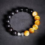 Buddha Stones 999 Sterling Silver Ebony Tiger Eye Black Obsidian Relax Bracelet