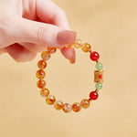 Buddha Stones 999 Sterling Silver Natural Citrine Red Agate Hetian Jade Beads Protection Bracelet