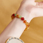 Buddha Stones 999 Sterling Silver Natural Citrine Red Agate Hetian Jade Beads Protection Bracelet