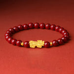 Buddha Stones 999 Gold 5D Hard Gold Cinnabar PiXiu Calm Bracelet