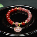 Buddha Stones Strawberry Quartz Red Agate Peace Buckle Positive Luck Bracelet