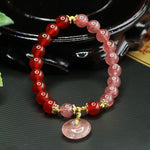 Buddha Stones Strawberry Quartz Red Agate Peace Buckle Positive Luck Bracelet