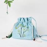Buddha Stones Embroidered Green Bamboo Cotton Linen Crossbody Bag Shoulder Bag