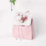 Buddha Stones Handmade Pink Peony Flowers Embroidered Large Capacity Canvas Backpack
