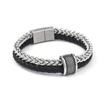 Buddha Stones Leather Double Layer Titanium Steel Balance Magnetic Buckle Bracelet