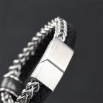 Buddha Stones Leather Double Layer Titanium Steel Balance Magnetic Buckle Bracelet