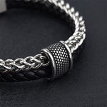 Buddha Stones Leather Double Layer Titanium Steel Balance Magnetic Buckle Bracelet
