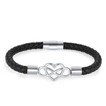 Buddha Stones Endless Knot Heart Leather Titanium Steel Strength Buckle Bracelet