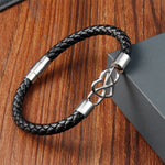 Buddha Stones Endless Knot Heart Leather Titanium Steel Strength Buckle Bracelet