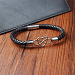 Buddha Stones Endless Knot Heart Leather Titanium Steel Strength Buckle Bracelet