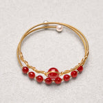 Buddha Stones 14K Gold Filled Copper Natural Red Agate Beads Confidence Metal Cuff Bracelet Bangle