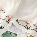 Buddha Stones Casual Floral Embroidery Crew Neck Women's Frog-Button Polyester Half Sleeve Shirt