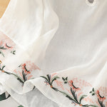 Buddha Stones Casual Floral Embroidery Crew Neck Women's Frog-Button Polyester Half Sleeve Shirt
