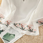 Buddha Stones Casual Floral Embroidery Crew Neck Women's Frog-Button Polyester Half Sleeve Shirt