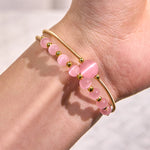 Buddha Stones 14K Gold Filled Copper Pink Cat Eye Support Metal Cuff Bracelet Bangle