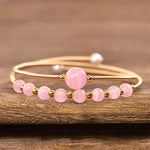 Buddha Stones 14K Gold Filled Copper Pink Cat Eye Support Metal Cuff Bracelet Bangle