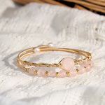 Buddha Stones Natural Rose Quartz Love Healing Metal Cuff Bracelet Bangle