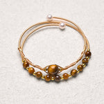 Buddha Stones 14K Gold Filled Copper Natural Tiger Eye Protection Metal Cuff Bracelet Bangle